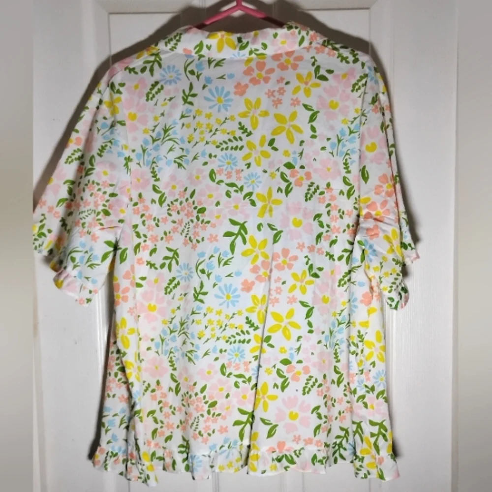 Pajama Shirt Women's Cotton Pastel Floral - Picture 4 of 8